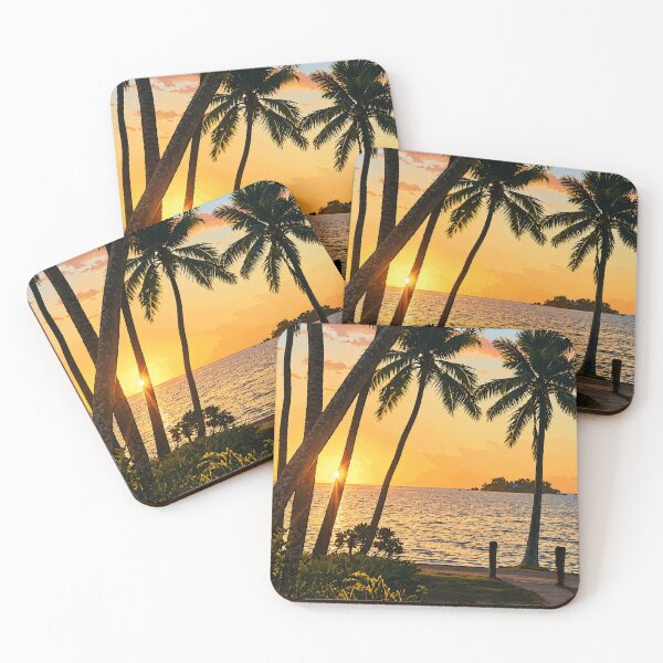 Item preview, Fiji Tropical Sunset Cartoon Print — Golden Hour Beach Illustration, South Pacific Island Art designed and sold by IsleAmore.