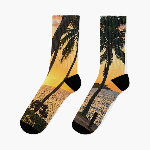 Item preview, Fiji Tropical Sunset Cartoon Print — Golden Hour Beach Illustration, South Pacific Island Art designed and sold by IsleAmore.