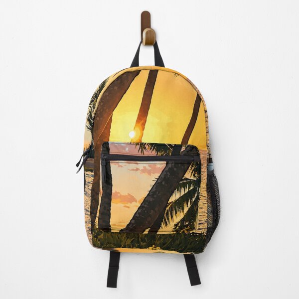 Item preview, Fiji Tropical Sunset Cartoon Print — Golden Hour Beach Illustration, South Pacific Island Art designed and sold by IsleAmore.