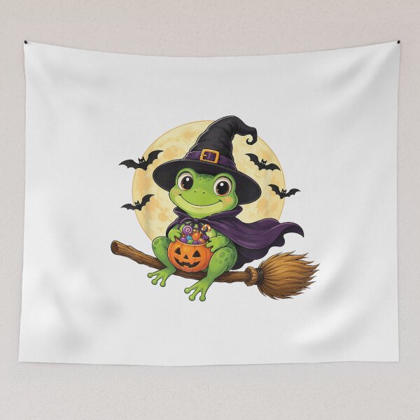 Item preview, Cute Witch Frog on Broom Trick or Treat Halloween designed and sold by VioletNance.