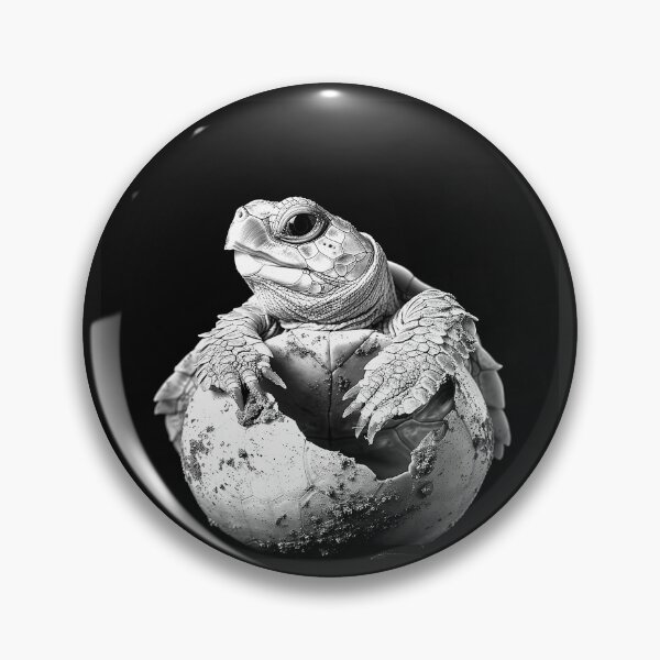 Item preview, Baby Turtle Hatching from Egg Black and White Wildlife Art Design designed and sold by inkoutninja.