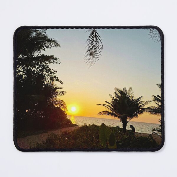Item preview, Vibrant Tropical Sunset Beach with Coconut Palms, Ocean Wave Photography designed and sold by BlossoraStudio.