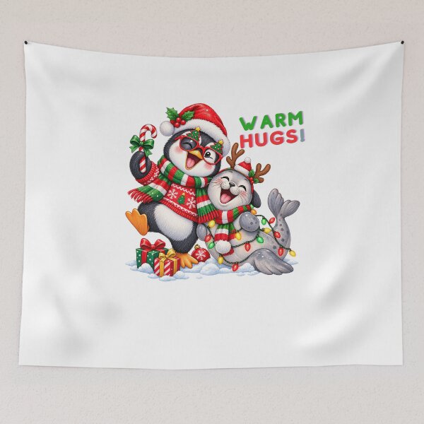 Item preview, Warm Hugs Cute Christmas Penguin and Baby Seal designed and sold by Sitred123.