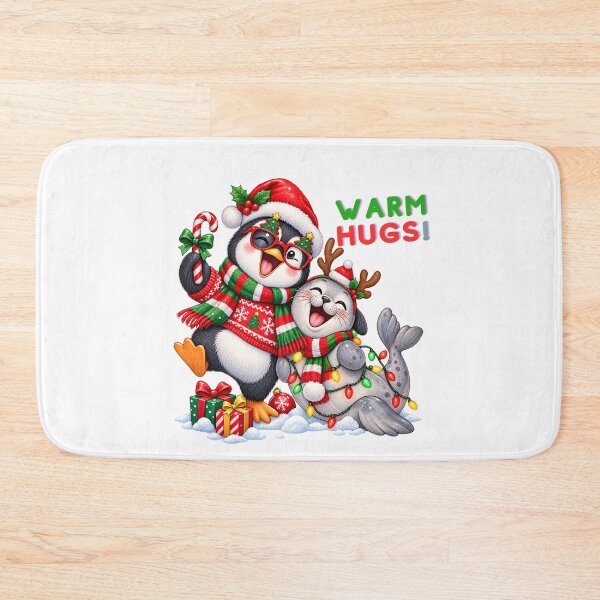 Item preview, Warm Hugs Cute Christmas Penguin and Baby Seal designed and sold by Sitred123.