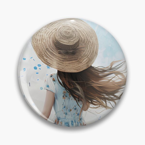 Item preview, ​Girl in a Sunflower and Cornflower Field with Straw Hat designed and sold by SilentFlower.