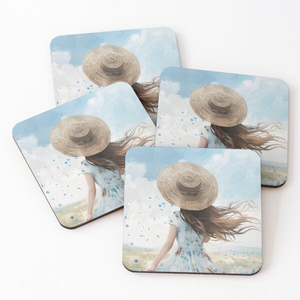 Item preview, ​Girl in a Sunflower and Cornflower Field with Straw Hat designed and sold by SilentFlower.