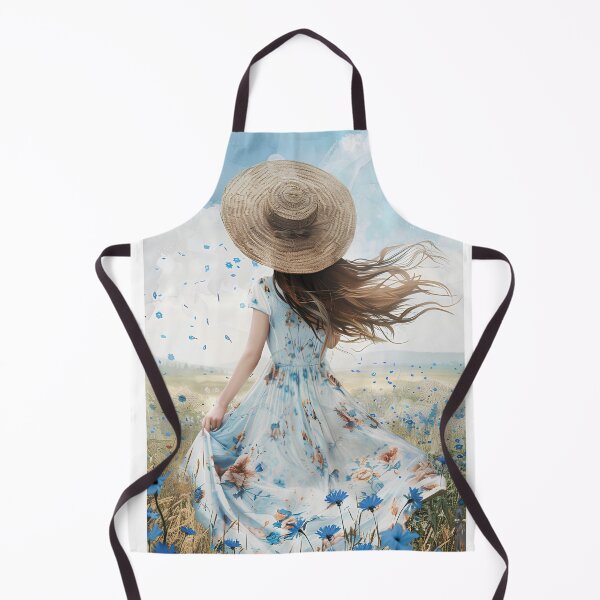 Item preview, ​Girl in a Sunflower and Cornflower Field with Straw Hat designed and sold by SilentFlower.