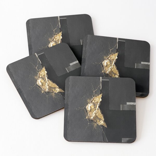 Item preview, Golden Fragment – Minimalist Charcoal & Gold Leaf Abstract Collage designed and sold by Zaramodo.