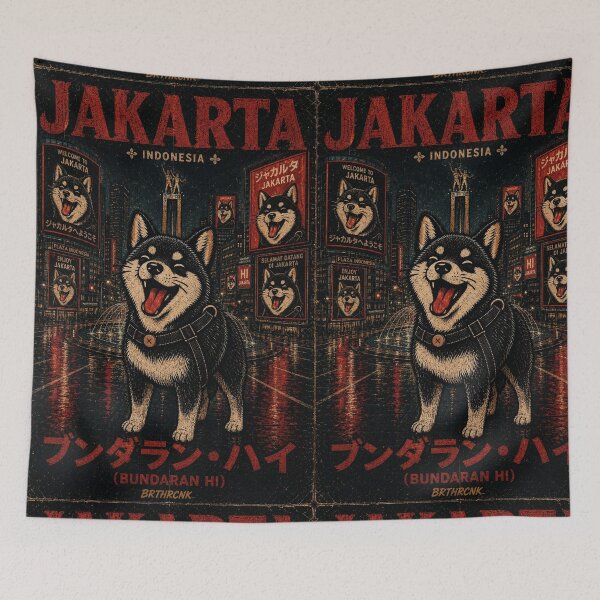 Item preview, Jakarta Indonesia - Giant Happy Shiba Dog at Bundaran HI Vintage Poster designed and sold by BRTHRCNK01.