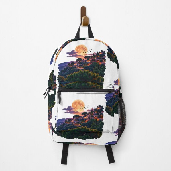 Item preview, Moonlit Village Night Sticker | Full Moon & Mountain Landscape | Dreamy Nature Aesthetic designed and sold by Ishratparween11.