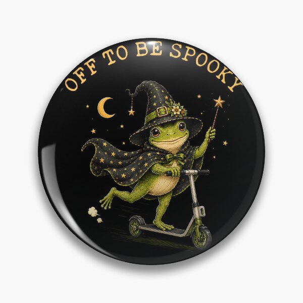 Item preview, Off to Be Spooky Frog Witch Riding Scooter Halloween designed and sold by VioletNance.