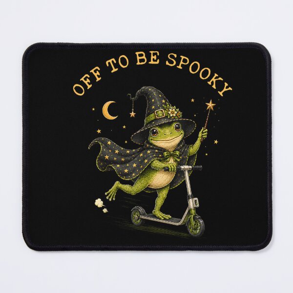 Item preview, Off to Be Spooky Frog Witch Riding Scooter Halloween designed and sold by VioletNance.