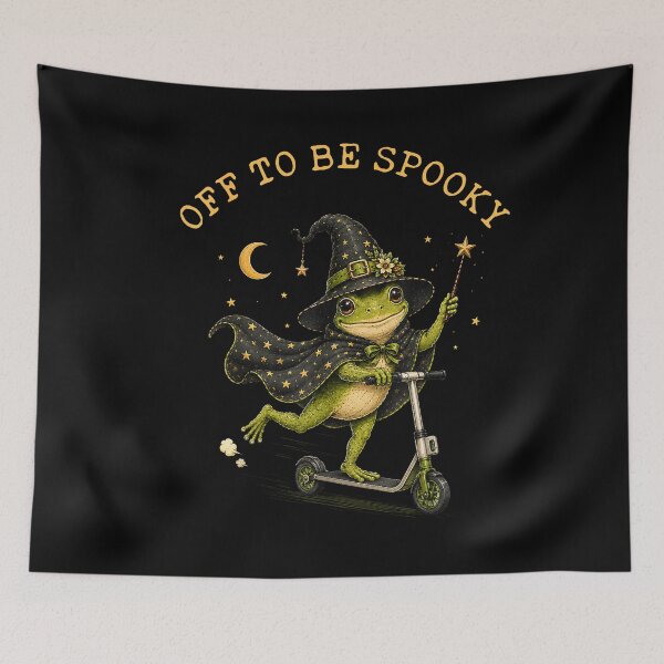 Item preview, Off to Be Spooky Frog Witch Riding Scooter Halloween designed and sold by VioletNance.