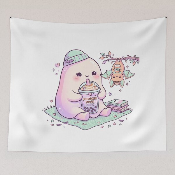 Item preview, Cute Ghost Drinking Boba Pumpkin Spice Bat Pastel Goth Fall designed and sold by KreatoLab.