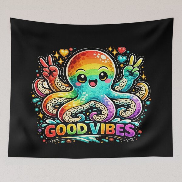 Item preview, Good Vibes – Colorful Happy Octopus Design designed and sold by ArtisticHeart21.
