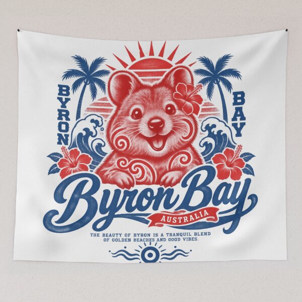Item preview, Byron Bay Australia Cute Quokka Retro Surf Hibiscus Sunset Beach designed and sold by Yellowriversss.