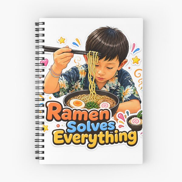 Item preview, Ramen Solves Everything, Cute Boy Eating Japanese Noodles Sticker designed and sold by BlossoraStudio.