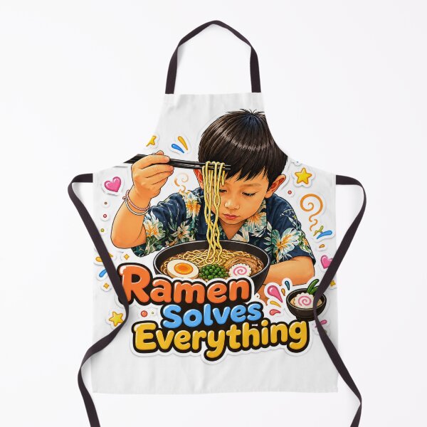Item preview, Ramen Solves Everything, Cute Boy Eating Japanese Noodles Sticker designed and sold by BlossoraStudio.