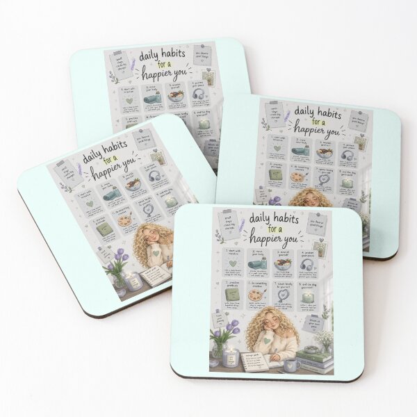 Item preview, Daily Habits for a Happier You Wellness and Self Care Art Print designed and sold by     Sela Art .