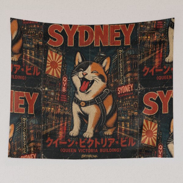 Item preview, Sydney Australia - Giant Happy Cat at Queen Victoria Building Vintage Poster designed and sold by BRTHRCNK01.