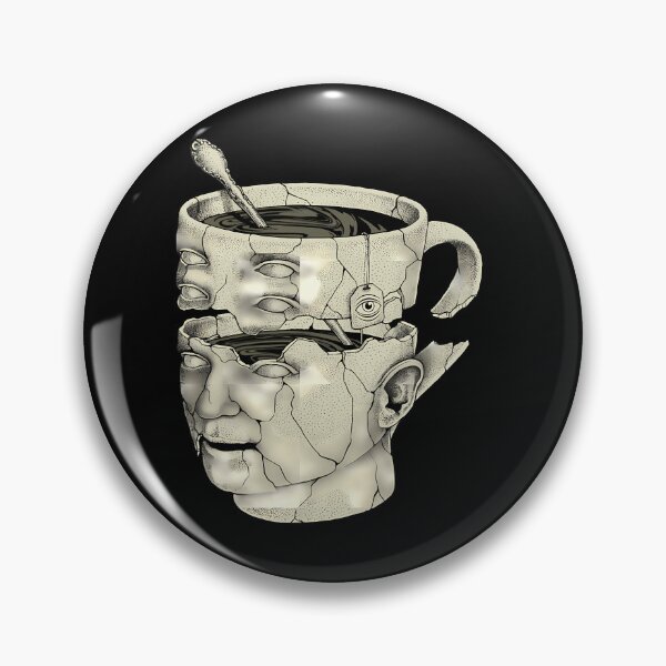 Artikelvorschau, Surreal anmutende, zerbrochene Keramik-Kaffeetasse, die menschliche Gesichtszüge und einen schwebenden Löffel freigibt entworfen und verkauft von Anas2627.