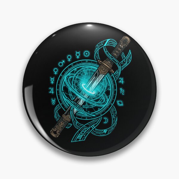 Item preview, Cyberpunk Katana Sword Alchemy Astrolabe Neon Cyan Blade Aesthetic designed and sold by mood-draftsman.