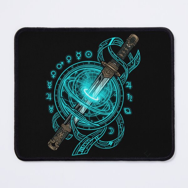Item preview, Cyberpunk Katana Sword Alchemy Astrolabe Neon Cyan Blade Aesthetic designed and sold by mood-draftsman.