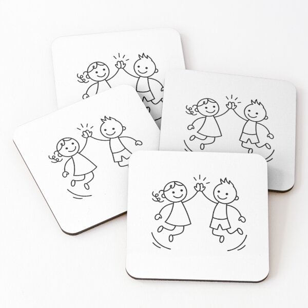Item preview, ​Minimalist freindship Jumping Kids High Five Line Art Doodle Cute T-Shirt Design designed and sold by BS Creations.