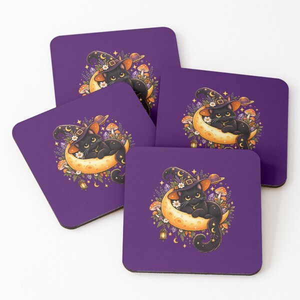 Item preview, Celestial Witch Cat on Golden Moon – Cute Spooky Witchcore designed and sold by ApneaStore.