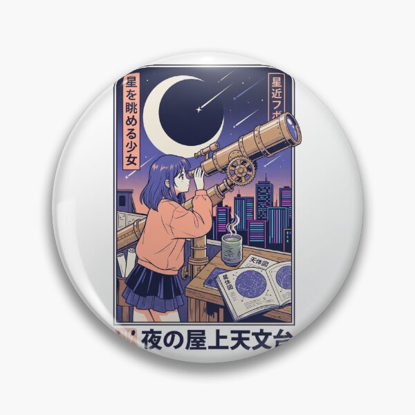 Item preview, Retro 90s Anime Girl Stargazing Rooftop Telescope Lofi City Aesthetic designed and sold by mood-draftsman.
