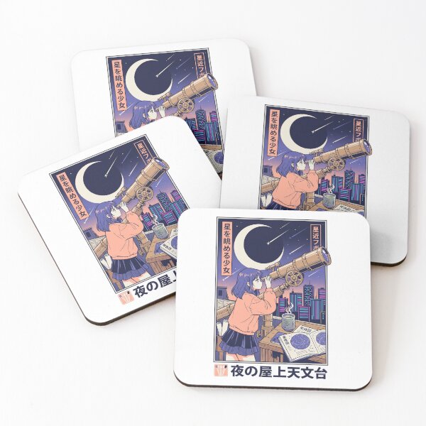 Item preview, Retro 90s Anime Girl Stargazing Rooftop Telescope Lofi City Aesthetic designed and sold by mood-draftsman.