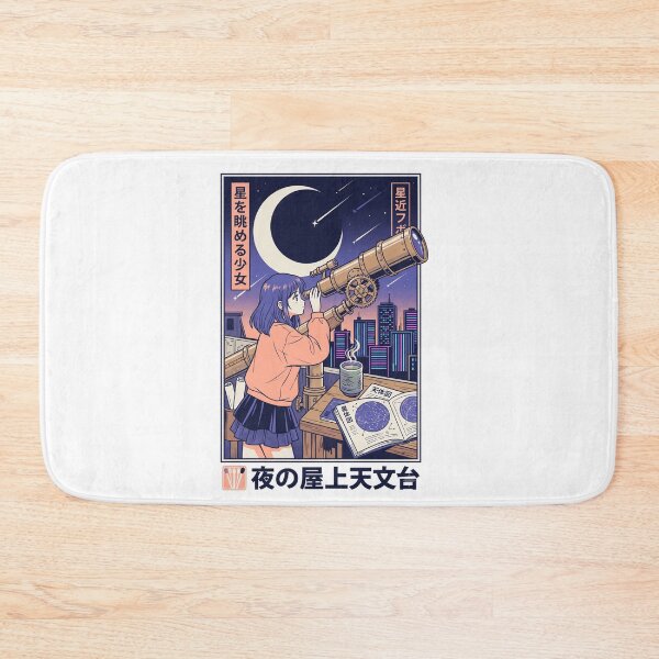 Item preview, Retro 90s Anime Girl Stargazing Rooftop Telescope Lofi City Aesthetic designed and sold by mood-draftsman.