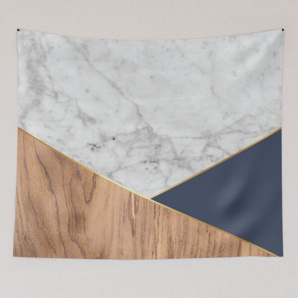 Item preview, Geometric White Marble - Wood & Navy #599 designed and sold by Natural Collective.