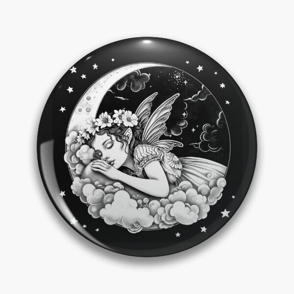 Item preview, Sleeping Fairy on Crescent Moon Celestial Dream Black and White Fantasy Art designed and sold by inkoutninja.