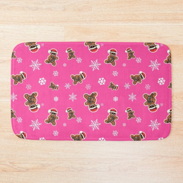 Item preview, Gingerbread man with cat and snowflakes pattern on pink designed and sold by TurquoiseChicken.