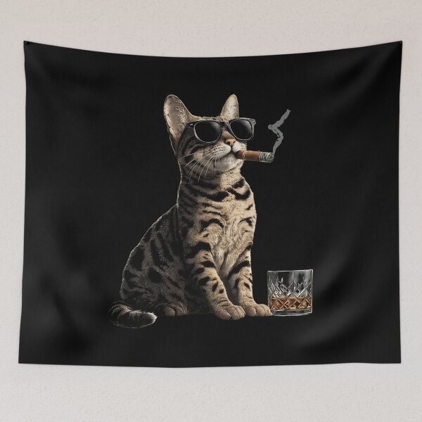Item preview, Cool Cat Smoking Cigar Whiskey Glass Sunglasses Art designed and sold by OlyvieArt.