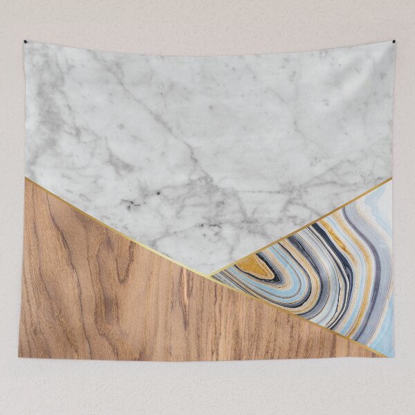 Item preview, Geometric White Marble - Wood & Blue Marble #782 designed and sold by Natural Collective.