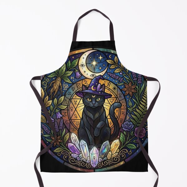 Item preview, Witchy Black Cat Stained Glass Crystal Crescent Moon Alchemy designed and sold by KreatoLab.