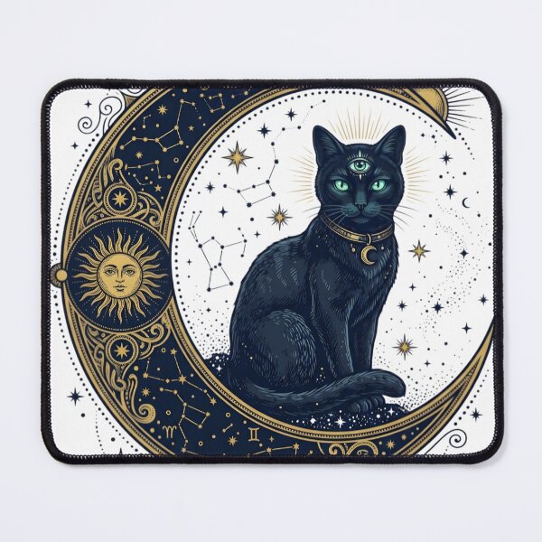 Item preview, Celestial Witch Cat - Vintage Mystic Crescent Moon Tarot Art designed and sold by ZoneMerch.