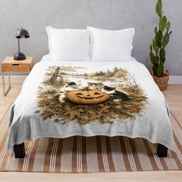 Item preview, Cute Halloween Kittens Pumpkin Autumn Forest Vintage Cozy Fall Graphic designed and sold by Huresamush.