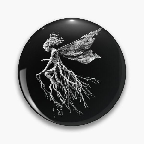 Item preview, Forest Root Fairy with Leaf Wings Black and White Dark Fantasy Art Design designed and sold by inkoutninja.