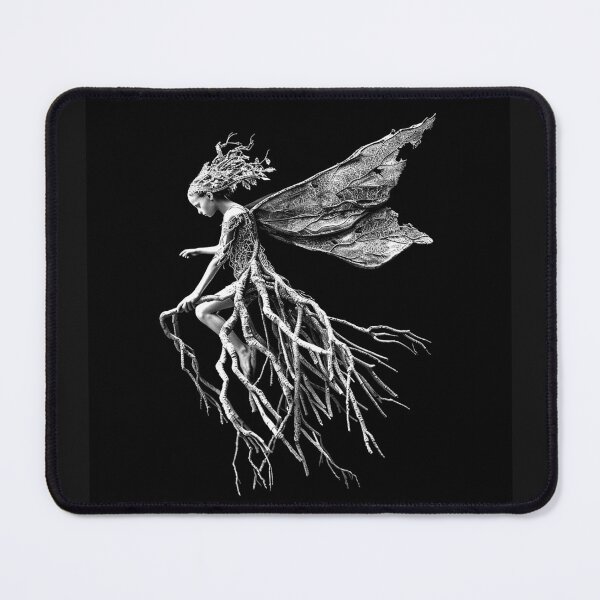 Item preview, Forest Root Fairy with Leaf Wings Black and White Dark Fantasy Art Design designed and sold by inkoutninja.