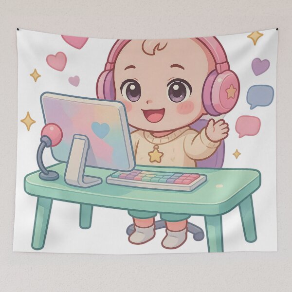 Item preview, Cute Chibi Baby Gamer Streamer Sticker designed and sold by ChibiPCStudio.