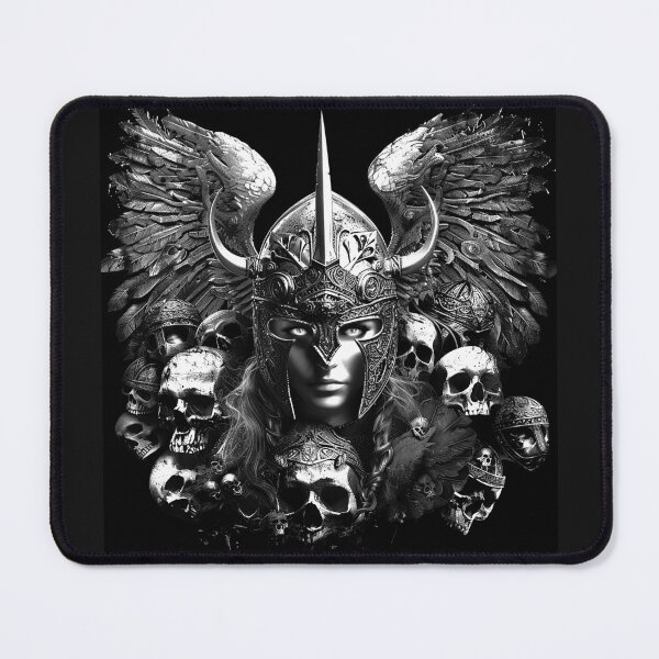 Item preview, Norse Valkyrie Warrior Skull Armor Black and White Gothic Fantasy Art Design designed and sold by inkoutninja.