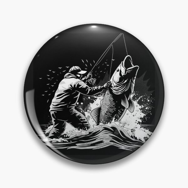 Item preview, Big Fish Catch Fishing Angler Black and White Outdoor Art Design designed and sold by inkoutninja.