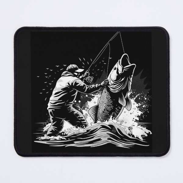 Item preview, Big Fish Catch Fishing Angler Black and White Outdoor Art Design designed and sold by inkoutninja.