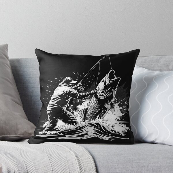 Item preview, Big Fish Catch Fishing Angler Black and White Outdoor Art Design designed and sold by inkoutninja.