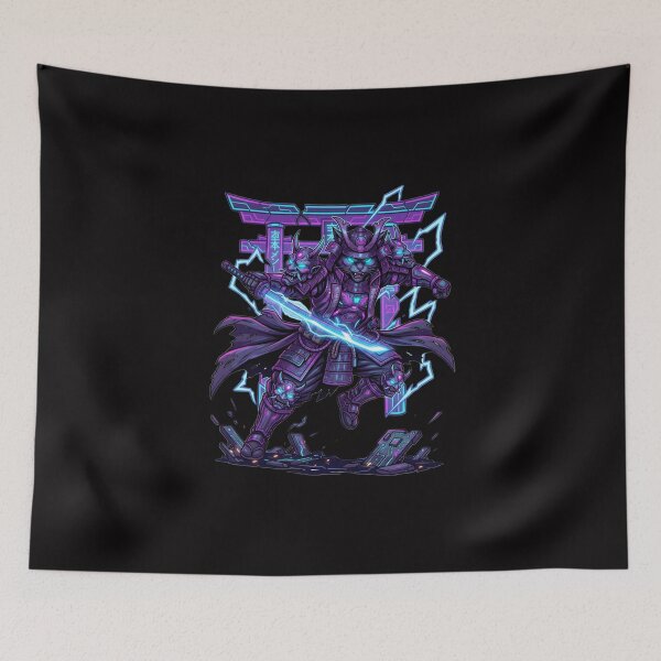 Item preview, Cyberpunk Samurai Cat - Futuristic Anime Torii Gate Art designed and sold by ZoneMerch.