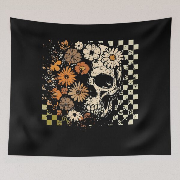 Item preview, Vintage Skull Floral Checkerboard Graphic Retro Grunge Spooky Aesthetic designed and sold by Huresamush.