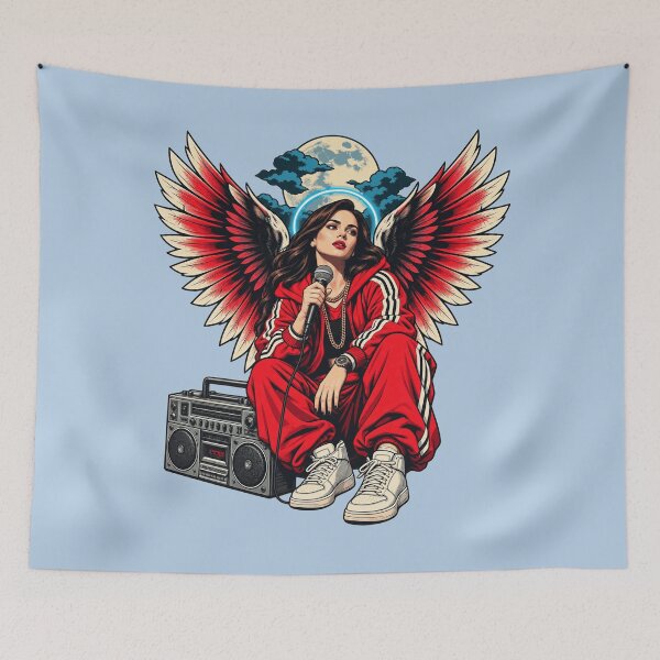 Item preview, Hip Hop Angel with Boombox – Old School Rap Wings designed and sold by KungPowUnicorn.